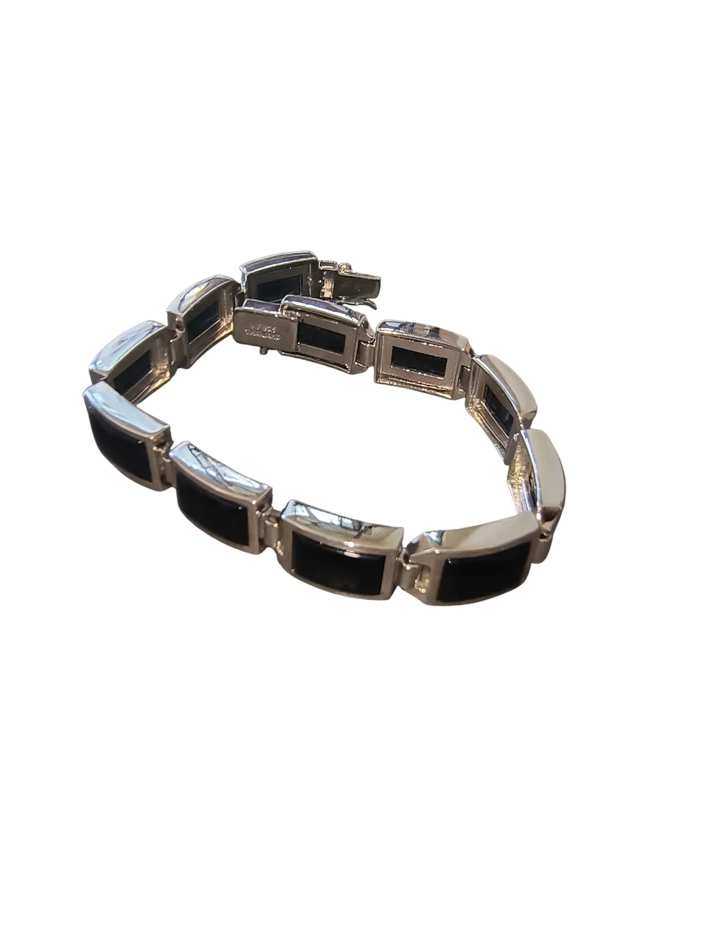 Unisex Black Onyx And Sterling Silver Link Bracelet Brand New